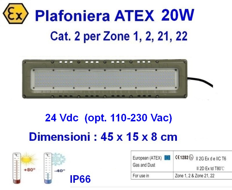 Plafoniera Led Atex 20w 24V Cat. 2 Zona 1,2,21,22